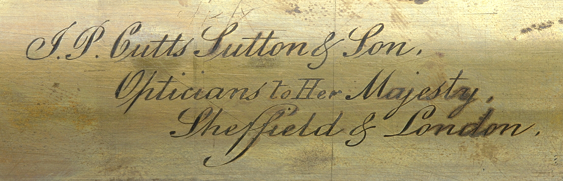 Маркировка морской подзорной трубы J.P.Cutts, Sutton & Son из Национального Морского музея Великобритании